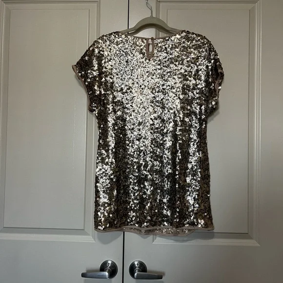 INC International Concepts Gold Sequin Short Sleeve Top - Picture 4 of 4